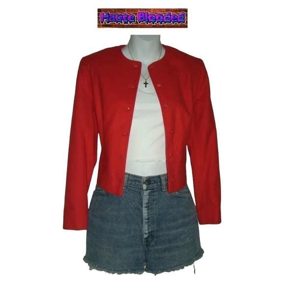 Vintage 60's Pendleton Wool Cropped Blazer Red Crop Office Work Retro Jacket 6 - Picture 10 of 10